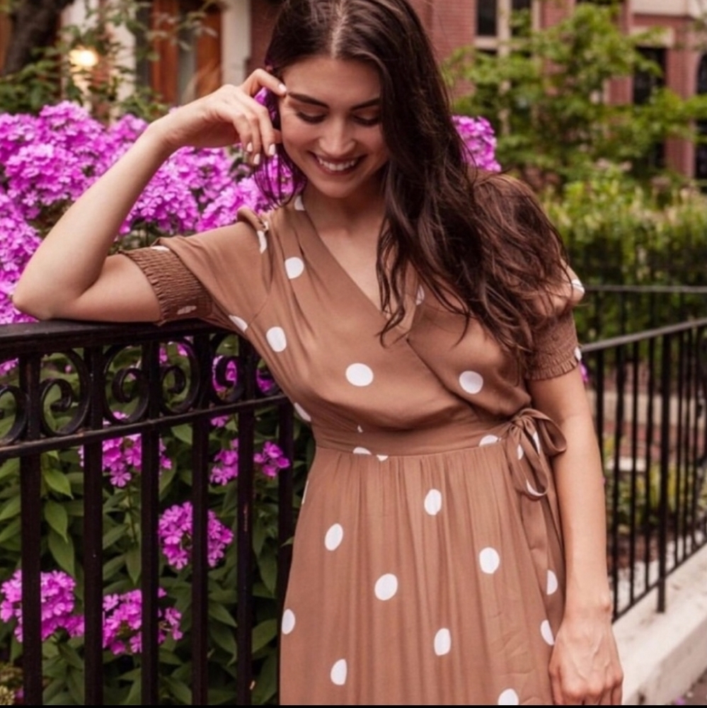 Anthropologie Maeve Brown Polka Dot Wrap Dress